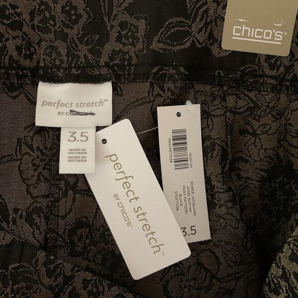 NWT Chico's Pants Sz 3.5 (18) Josie Slim Pull-On Ankle Soiree Metallic Jacquard - Picture 3 of 7